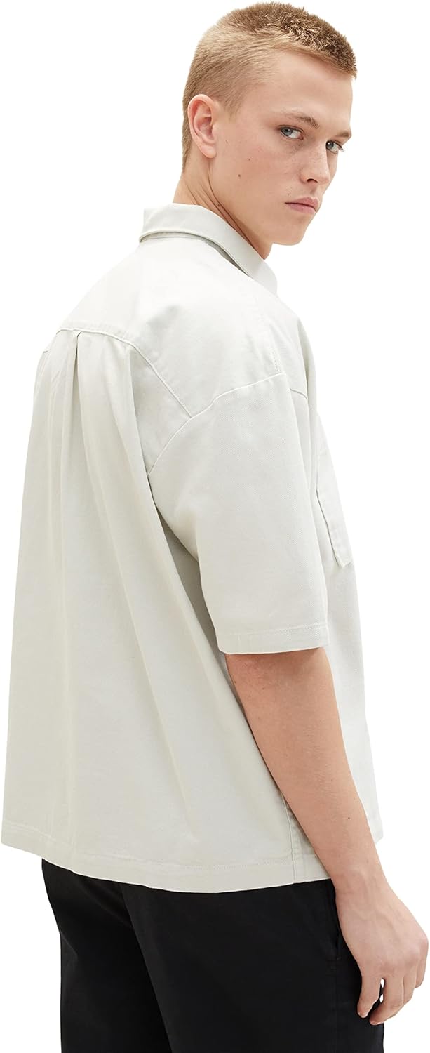 TOM TAILOR Denim Herren Boxy Fit Hemd mit Brusttaschen S 31718 - White Sand, S 31718 - White Sand