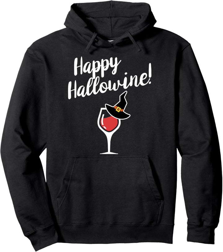 Happy Hallo-Wine! Funny Halloween Cute Drinking Graphic Pullover Hoodie