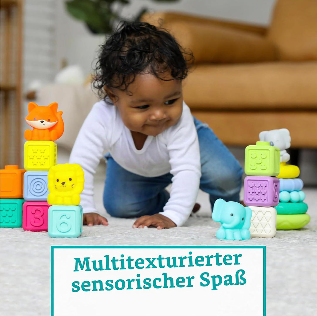 INFANTINO - Set de juegos Apilables - Anillos y Cubos para Apilar - Juguetes Sensoriales Educativos