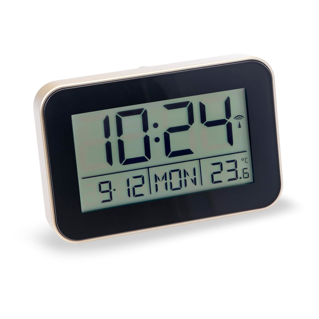 Atlanta Funkwecker Digital LCD Anzeige Alarm Snooze Licht Datum Temperatur - 1802/9 Gold
