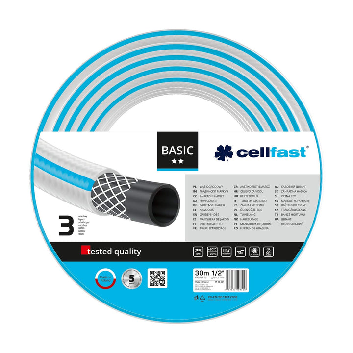 cellfast Gartenschlauch Basic 3-lagiger Schlauch mit dauerhafter Verstärkung aus Garn höchster Quali