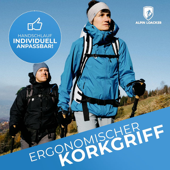 Alpin Loacker Teleskop Wanderstöcke Carbon &amp; Aluminium mit Korkgriff I Leichte Nordic Walking Stöcke
