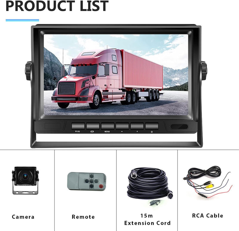 Hodozzy Rückfahrkamera Set AHD mit 7 Zoll LCD Monitor & Kamera Nachtsicht IP69 Wasserdicht für LKW,