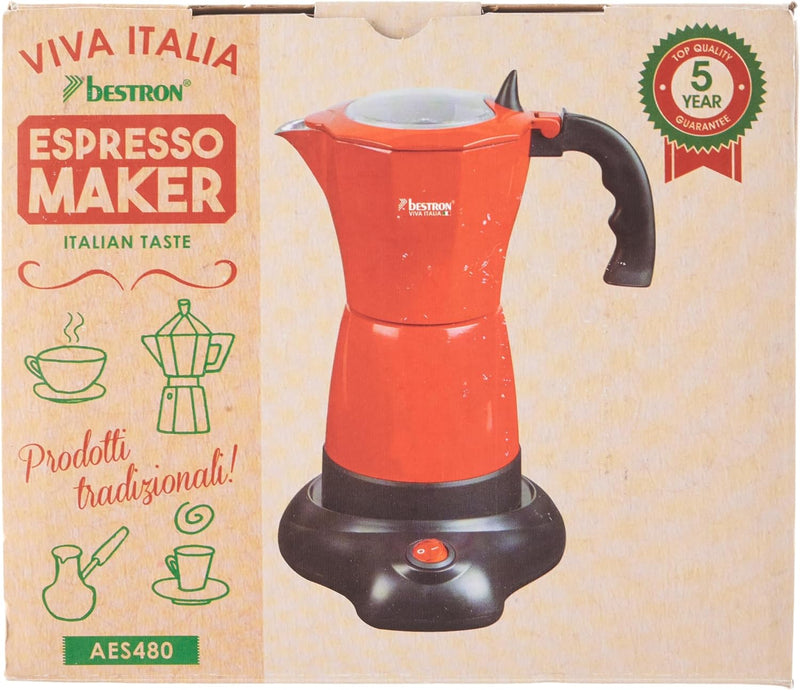 Bestron Elektrischer Espresso-Kocher mit Basis, Viva Italia, Für 6 Espressotassen: 180 ml, 480 Watt,