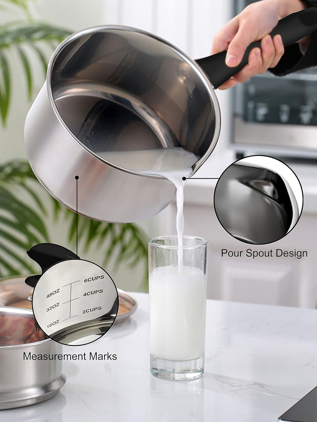 VENTION Edelstahl Stielkasserolle Induktion, Kochtopf Klein mit Deckel 18 cm, 2 Liter Stieltopf mit