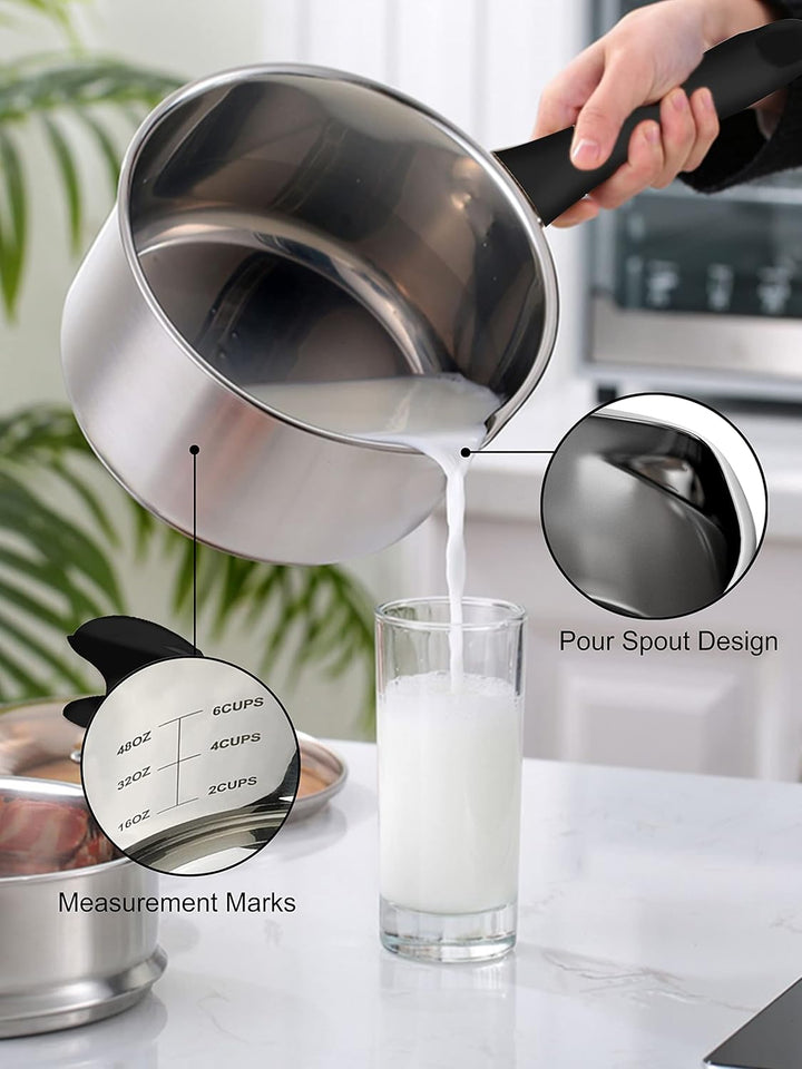 VENTION Edelstahl Stielkasserolle Induktion, Kochtopf Klein mit Deckel 18 cm, 2 Liter Stieltopf mit