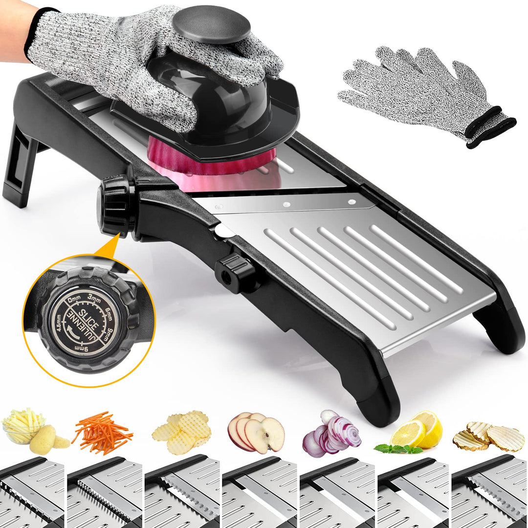 Gemüsehobel, 7-in-1 Verstellbar Mandoline Gemüsehobel, Multifunktion Scheiben, Julienne, Edelstahl G