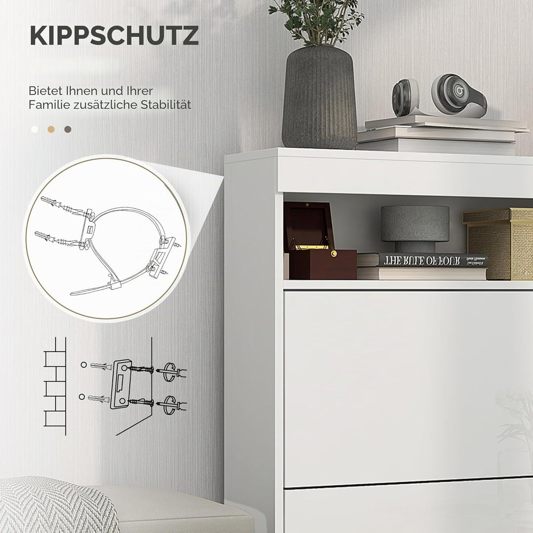 HOMCOM Schmaler Schuhschrank, Wandmontierter oder freistehender Schuhschrank mit 2 Klappschubladen u
