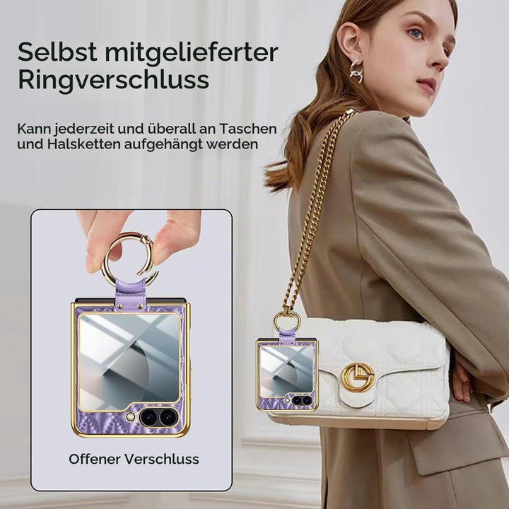 Miimall Lederhülle Kompatibel mit Samsung Galaxy Z Flip 6/Flip7 FE Hülle mit Kameraschutz+Ring Ständ