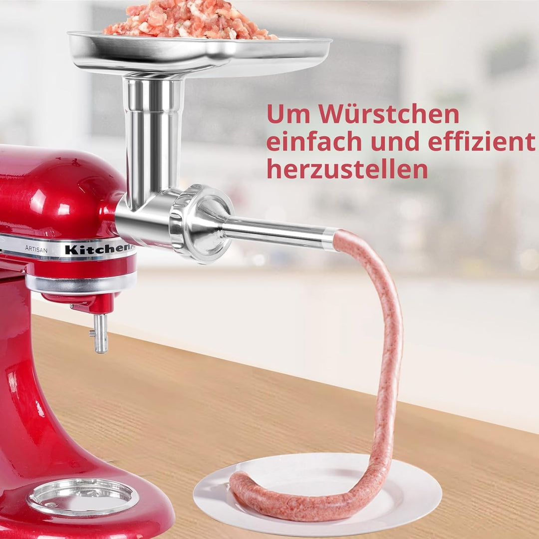 Edelstahl Fleischwolf für KitchenAid Mixer, Fleischwolfaufsatz für Kitchenaid Standmixer, spülmaschi