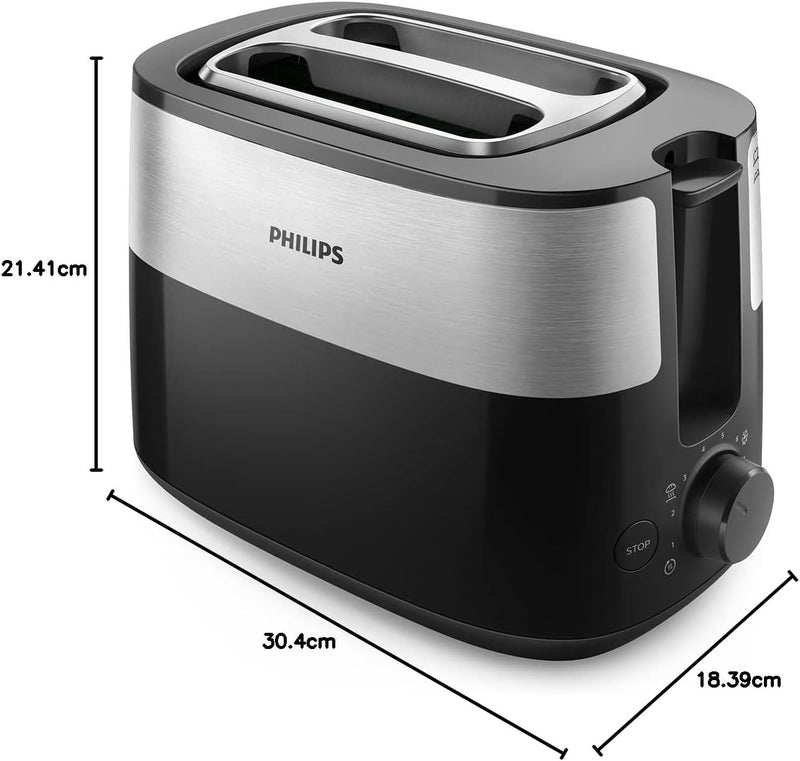 Philips Toaster – 2 Toastschlitze, 8 Stufen, Brötchenaufsatz, Auftaufunktion, Abschaltautomatik, sch