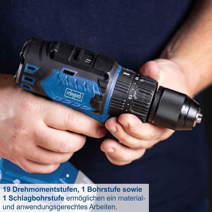 Scheppach Akku Schlagbohrschrauber BC-CD60-X | Drehmoment 60Nm | Schnellspannbohrfutter 1,5-13mm | D
