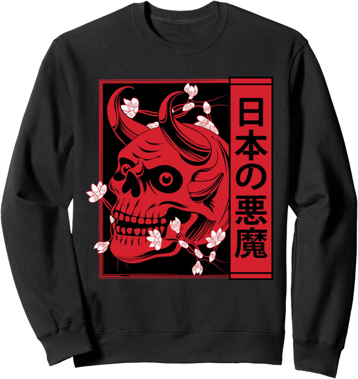 Japanischer Dämon Kunst Gesicht Totenkopf Teufel Oni Nippon Sweatshirt