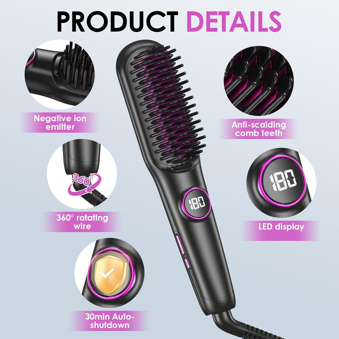 Glättbürste Keramik, Professioneller Glätteisen & Haarbürste, Haarglätter Bürste 9 Temperaturen, Ion