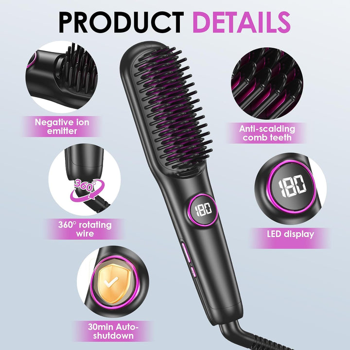 Glättbürste Keramik, Professioneller Glätteisen & Haarbürste, Haarglätter Bürste 9 Temperaturen, Ion