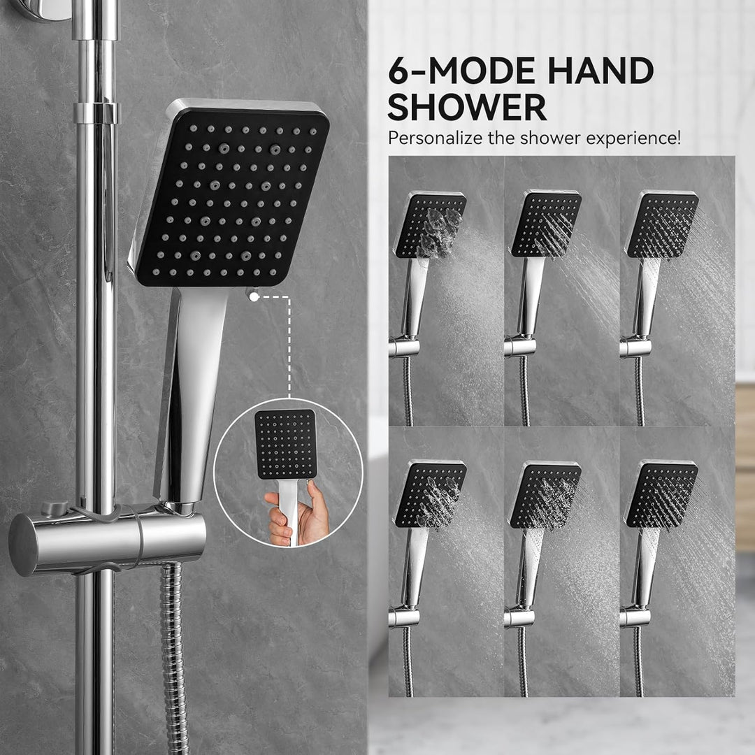 Auralum Thermostat Regendusche Komplettset Chrom Edelstahl mit 30cm Überkopfbrause, Höhenverstellbar