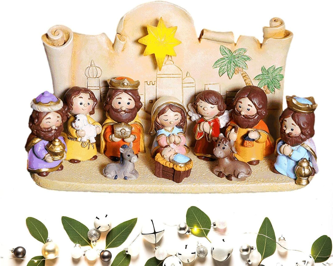 Weihnachtskrippe Set mit figuren, 10 Stück Jesus Krippe Figuren Statue, Krippenfiguren Harz, Weihnac