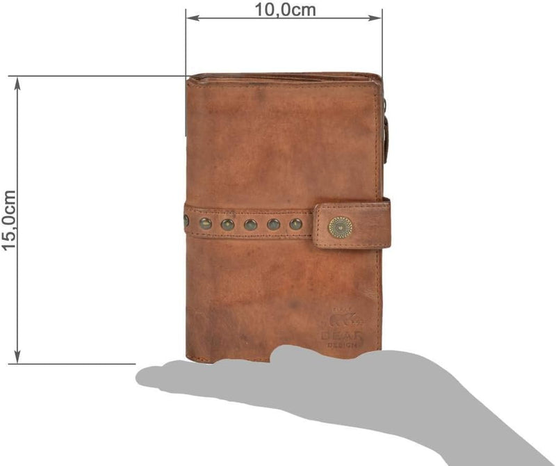 Bear Design Portemonnaie Damen Geldbörse Leder 10x15cm Geldbeutel Cow Lavato Cognac