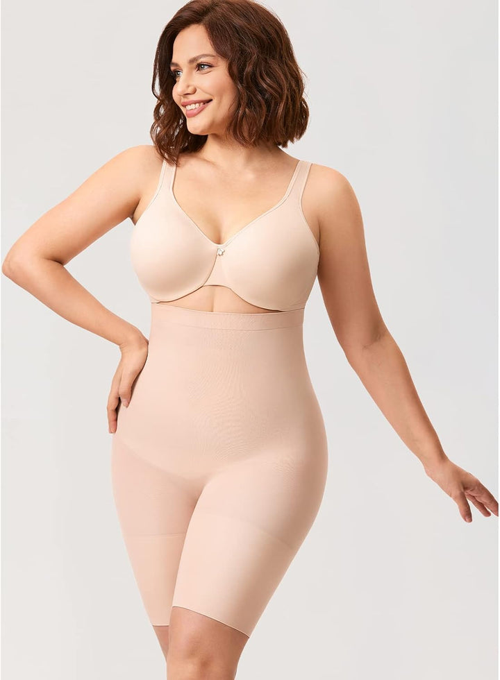 DELIMIRA Damen Miederhose mit Bein Miederpants Hohe Taille Bauch Weg Formender 40 Beige, 40 Beige