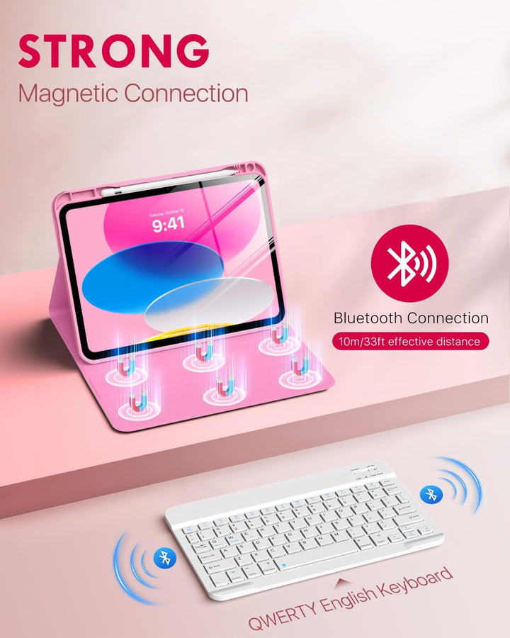 MoKo Hülle mit Tastatur für iPad A16 11 Generation 2025/10 Generation 2022(11/10.9 Zoll),TPU Schutzh