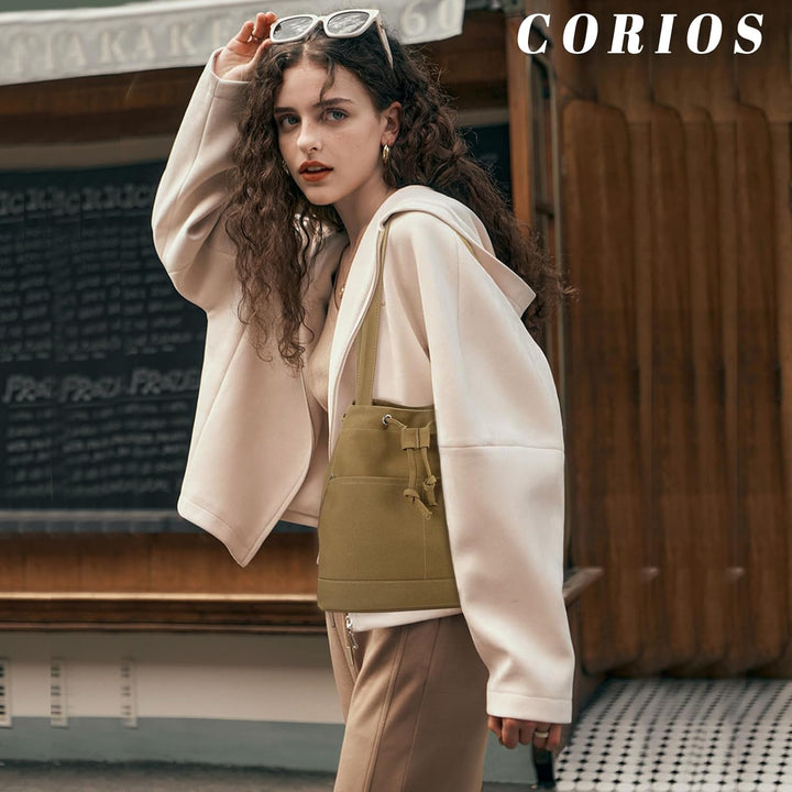 CORIOS Damen Eimer Taschen Kordelzug Handtasche Canvas Schultertasche Grosse Kapazität Umhängetasche
