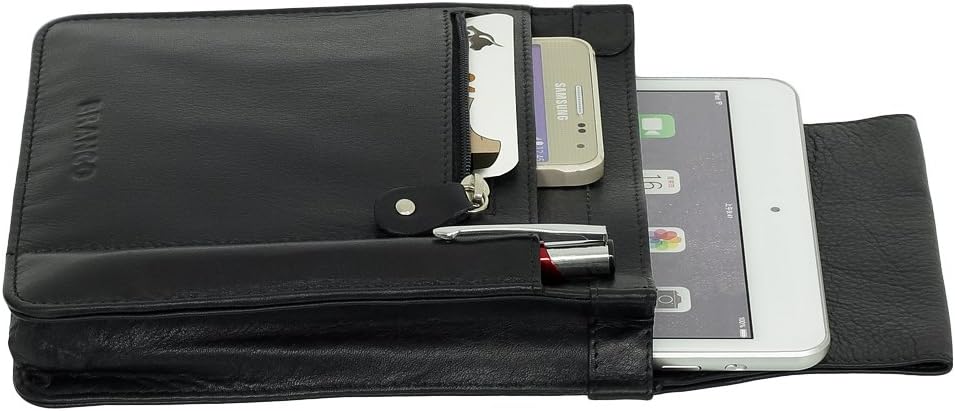 Ledershop24 Profi Leder Tablet-Kellnertasche passend für iPad mini bis 8 Zoll mit Reissverschlussfac