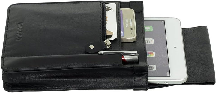 Ledershop24 Profi Leder Tablet-Kellnertasche passend für iPad mini bis 8 Zoll mit Reissverschlussfac