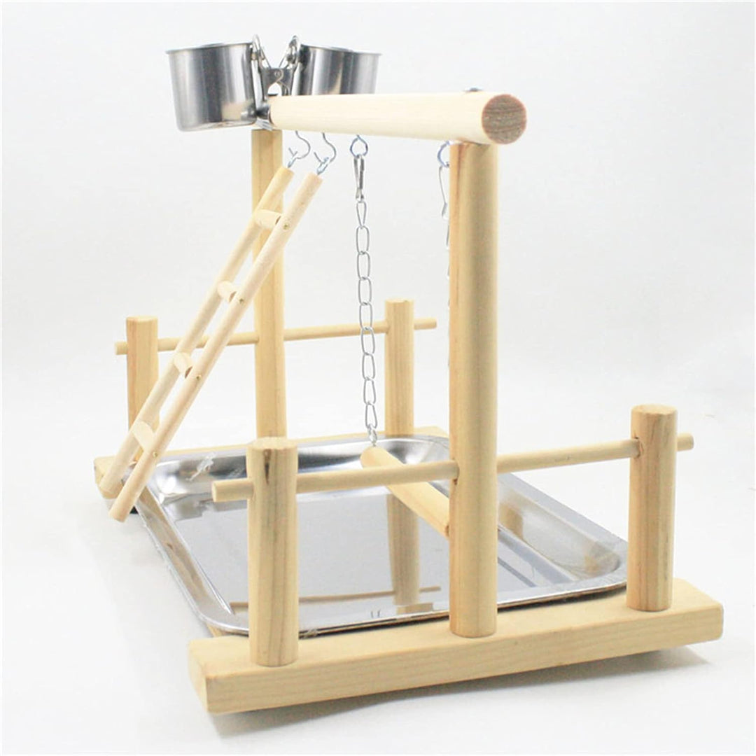 RoseFlower Vogelspielplatz Papageien Spielplatz, Naturholz Vogel Spielständer mit Feeder Cups Leiter