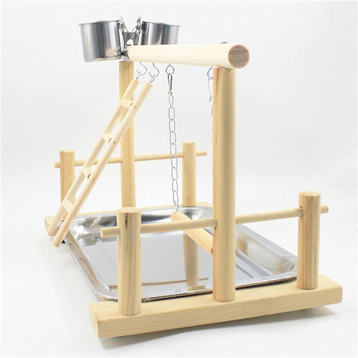 RoseFlower Vogelspielplatz Papageien Spielplatz, Naturholz Vogel Spielständer mit Feeder Cups Leiter