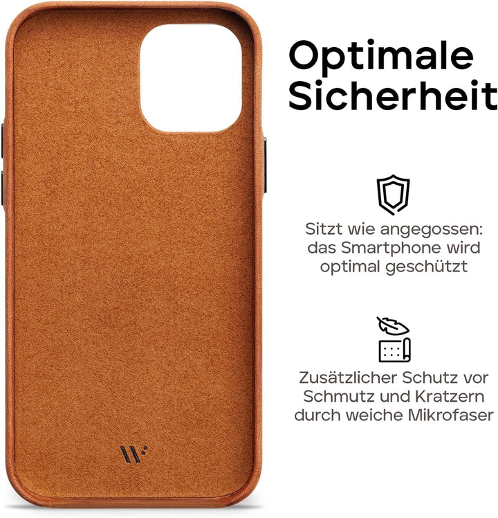 WIIUKA Hülle für iPhone 12/12 Pro, Deutsches Leder, Lederhülle extra Dünn, Premium Handyhülle, Case,