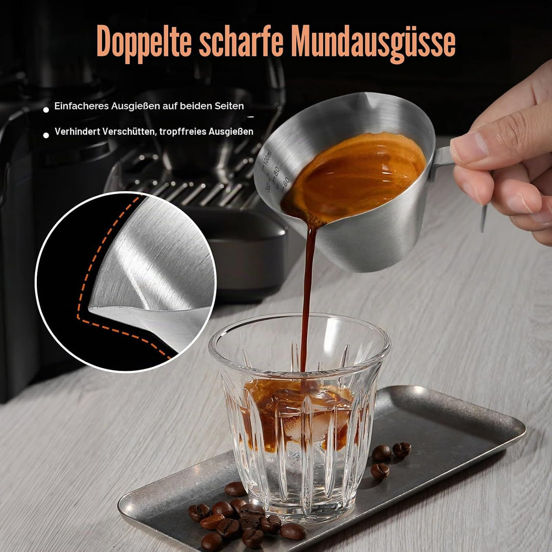YARRAMATE Espressotassen mit Griff, Edelstahl-Espresso-Zubehör, Doppelausguss, Metall-Messbecher mit