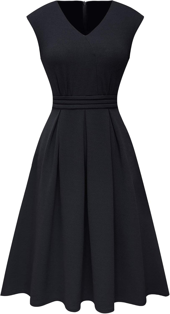 HOMEYEE Damen Vintage 50er Ärmellos Cocktail Retro mit Pocket Flared Kleid A196 S Schwarz, S Schwarz