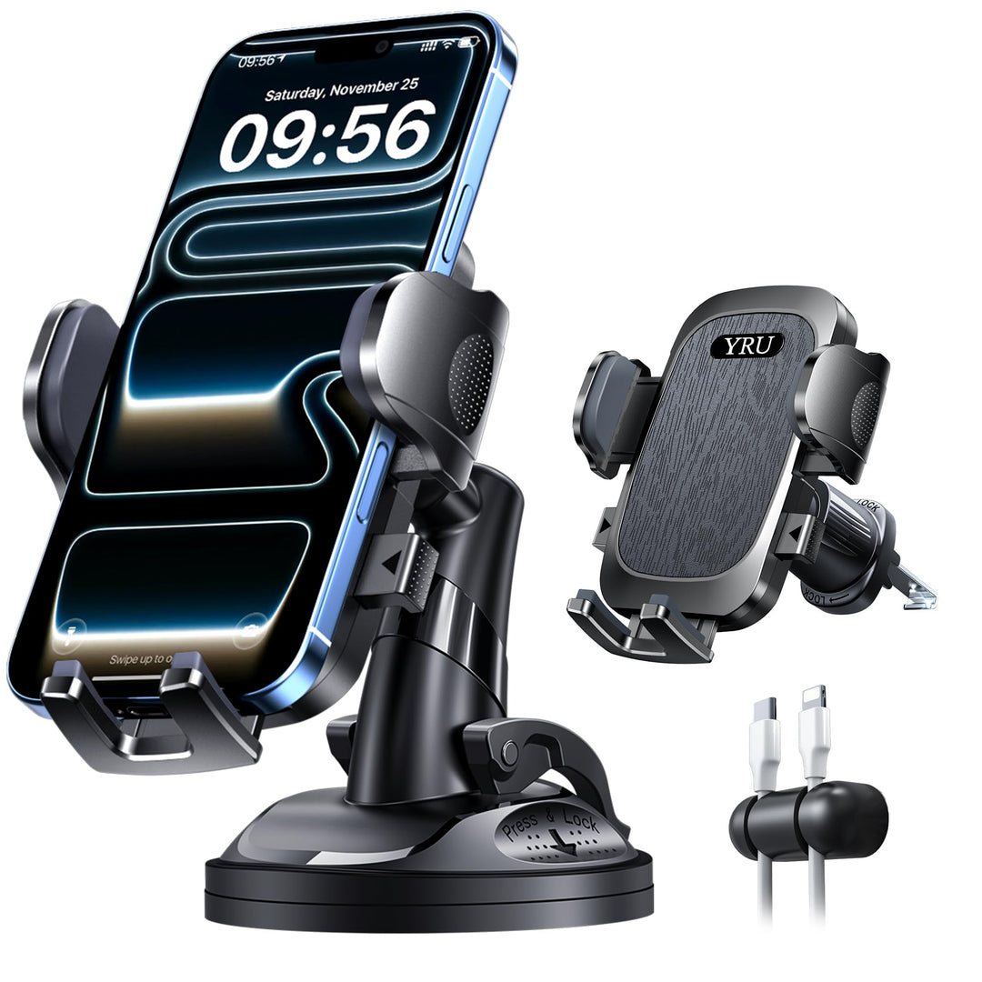 2026 Exclusive Wackelfrei Handyhalterung Auto YRU【Upgrade Bombenfest Saugnapf & Clip】Handy Halterung
