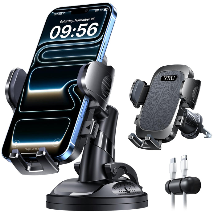 2026 Exclusive Wackelfrei Handyhalterung Auto YRU【Upgrade Bombenfest Saugnapf & Clip】Handy Halterung