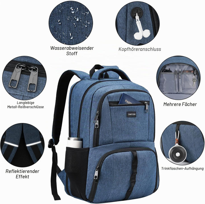 YAMTION 17,3 Zoll Rucksack Laptop Herren Gross Sportrucksack mit Schuhfach für Fitnessstudio Schulru