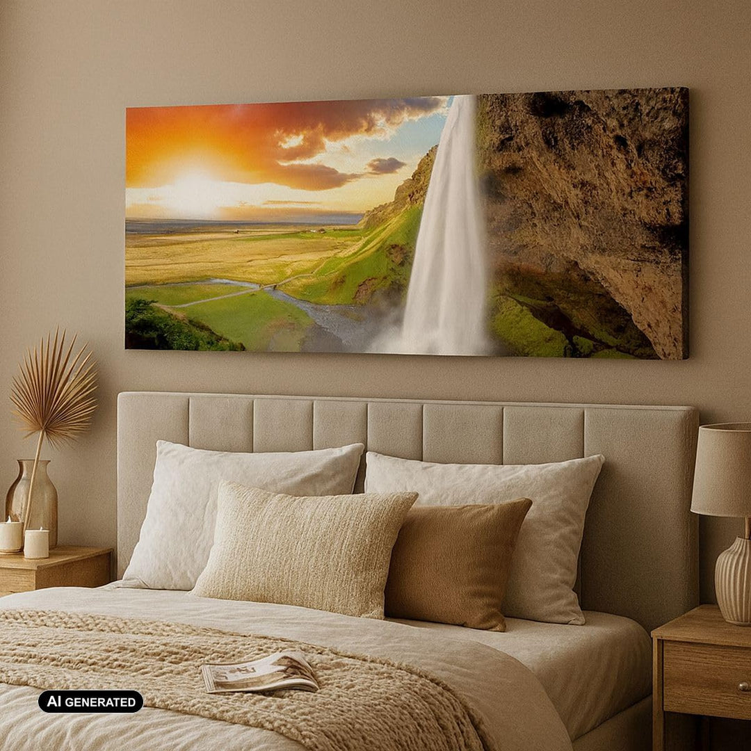 Wandbilder Dekoration Wohnzimmer Geologie island Wiese Panorama Bilder auf Leinwand 120x50cm Leinwan