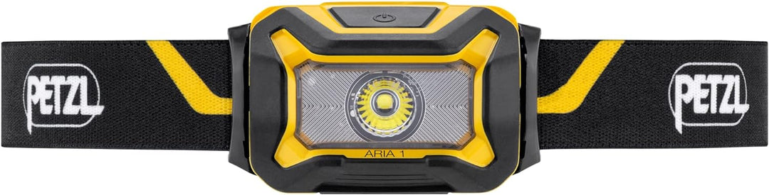 Petzl ARIA 1, Kompakte, langlebige, wasserdichte Stirnlampe, 350 Lumen, Gelb/Schwarz, 350