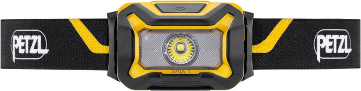 Petzl ARIA 1, Kompakte, langlebige, wasserdichte Stirnlampe, 350 Lumen, Gelb/Schwarz, 350