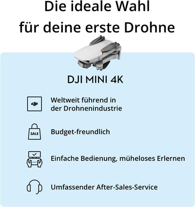 DJI Mini 4K, Drohne mit 4K UHD Kamera für Erwachsene, unter 249 g, 3-Achsen Gimbal Stabilisierung, 1