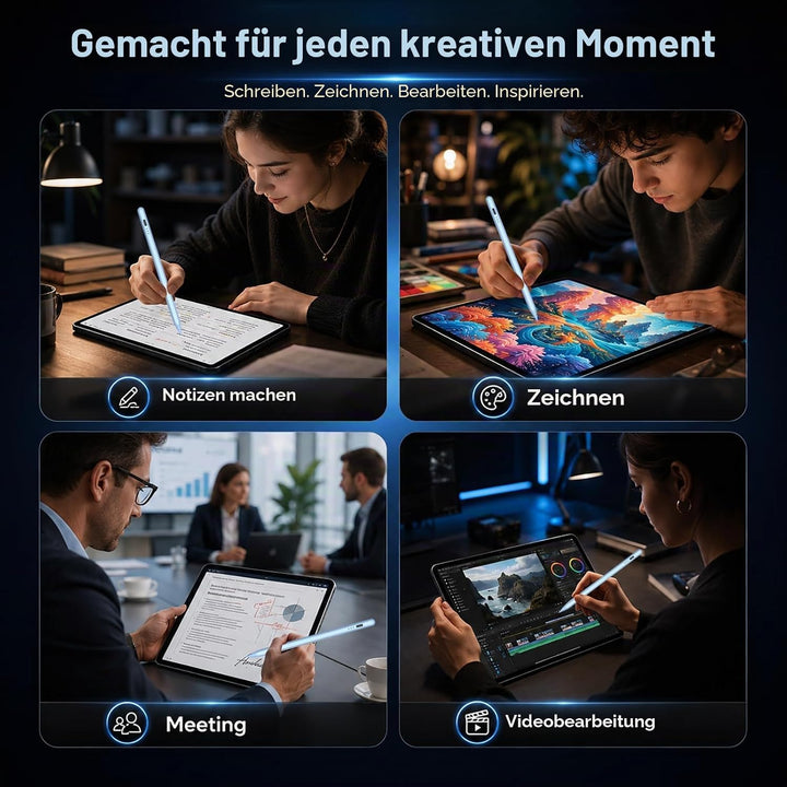 Stift für iPad 2018-2023, HATOKU Pencil für iPad mit Tilt Sensitivity & Palm Rejection, Magnetischer