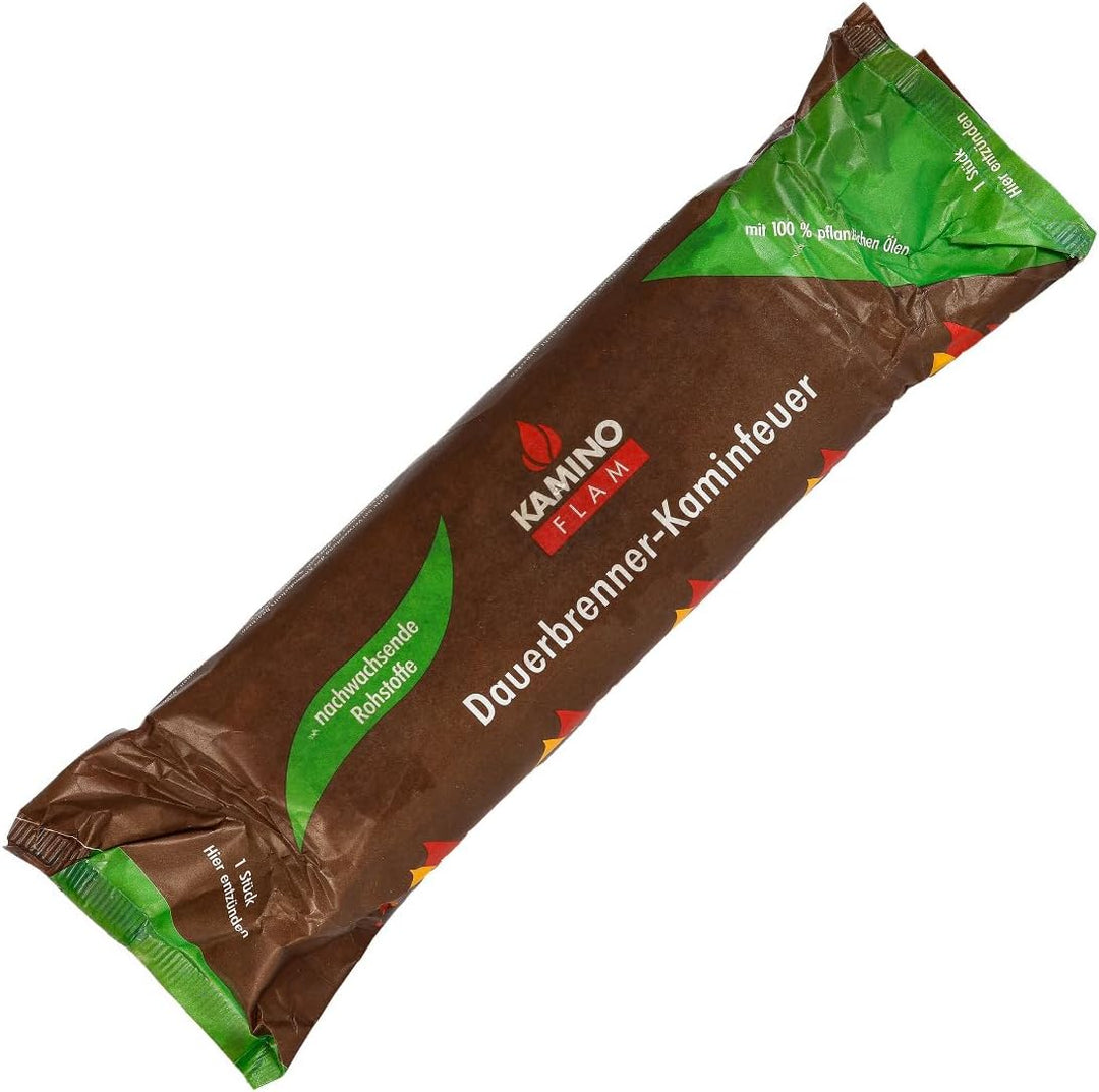 10 Stück KaminoFlam® Dauerbrenner-Kaminfeuer, 100 % nachwachsende Rohstoffe, für Kaminofen, Kachelof