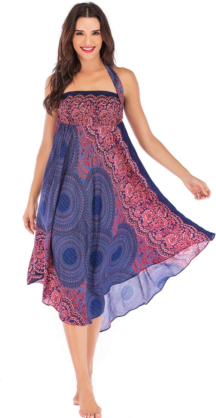 FEOYA 2 in 1 Rock Damen Lang Sommer Maxirock Damen Boho Strandrock Blumen Hohe Taille Rock Hippie Da