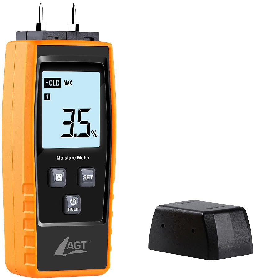 AGT Feuchtigkeitsmessgerät: Mobiler 4in1-Feuchtigkeitsdetektor, Batterie-Betrieb, LCD-Display (Holzf