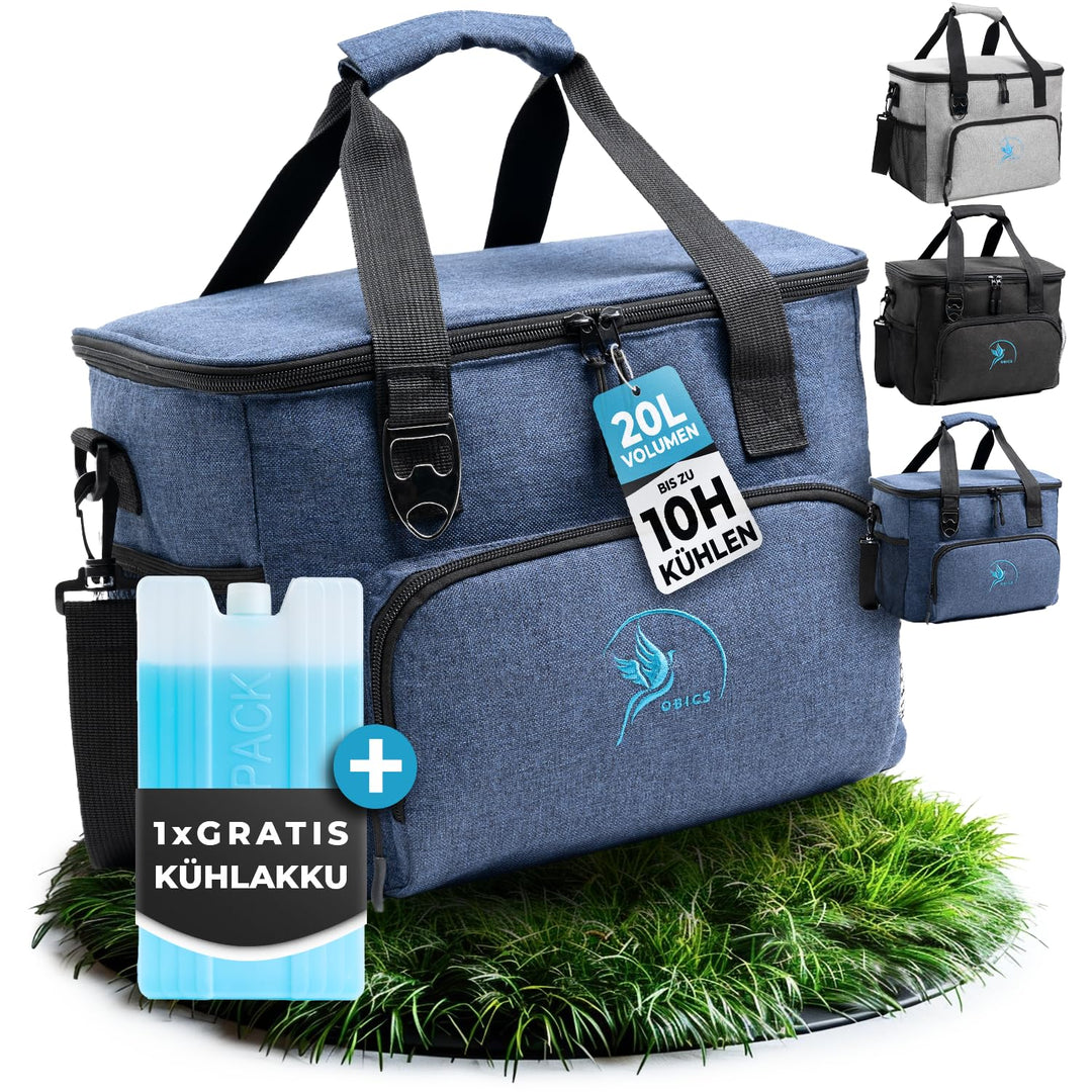 Obics Kühltasche klein 20L & Gross 30L, Kühlbox faltbar mit Flaschenöffner Lunchtasche Herren - lang