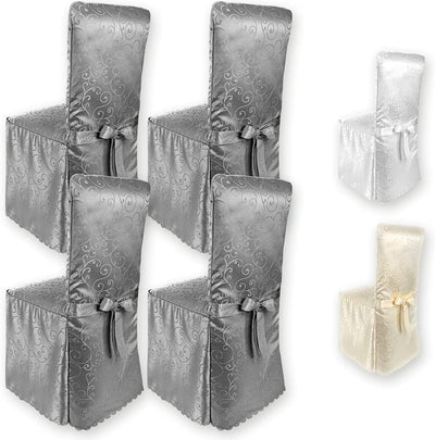 Gräfenstayn® 4er-Set Stuhlhusse Sofia mit Schleife, im Jacquard Muster runde und eckige Stuhllehnen
