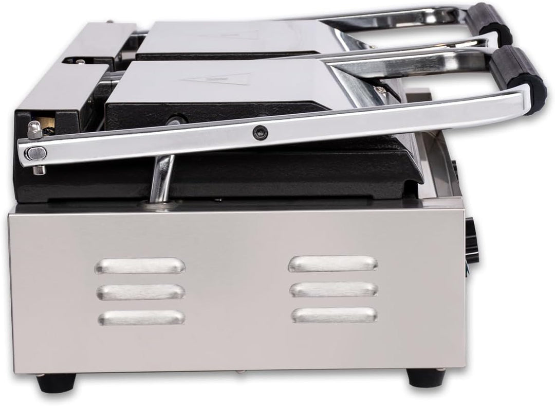 Beeketal 'BKG9' Gastro Doppelt Kontaktgrill mit Gusseisen Grillpatten (oben und unten glatt) mit Fet