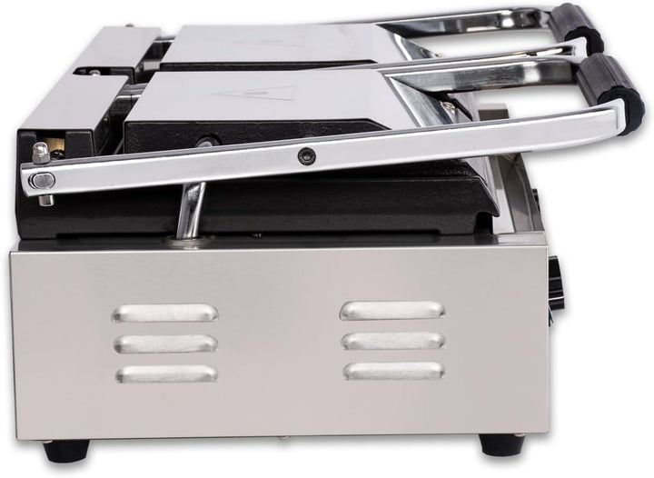Beeketal 'BKG9' Gastro Doppelt Kontaktgrill mit Gusseisen Grillpatten (oben und unten glatt) mit Fet