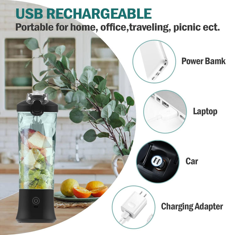 Idota Tragbarer Mixer 600ml, Mini Mixer Smoothie Maker mit 6 Klinge, USB Wiederaufladbar Portable Bl