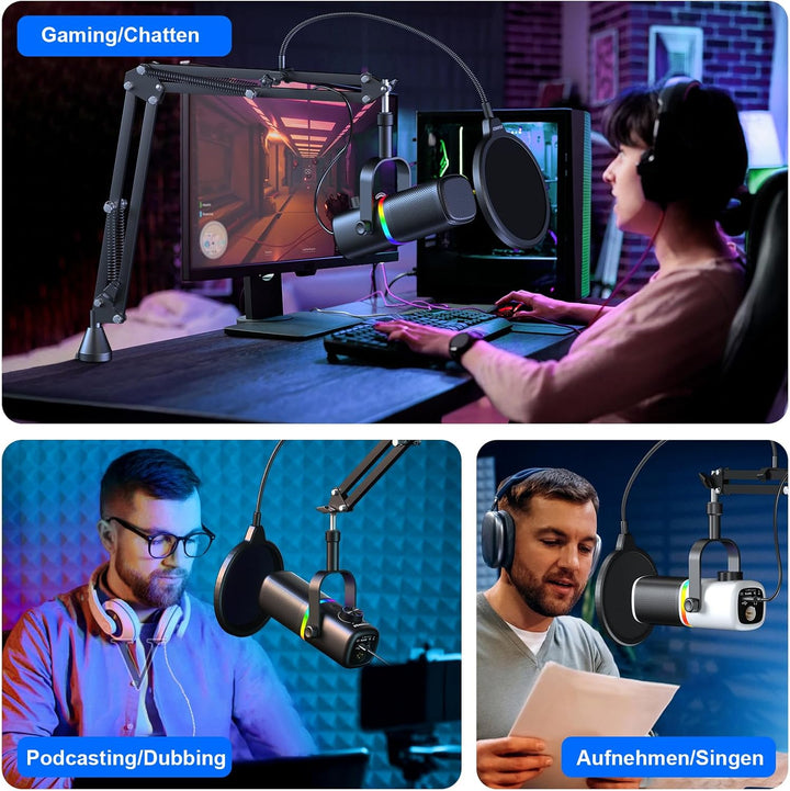 aokeo Mikrofon PC mit Mikrofonarm,AK-10 USB/XLR Dynamisches Gaming Mikrofon für Podcast,Streaming mi