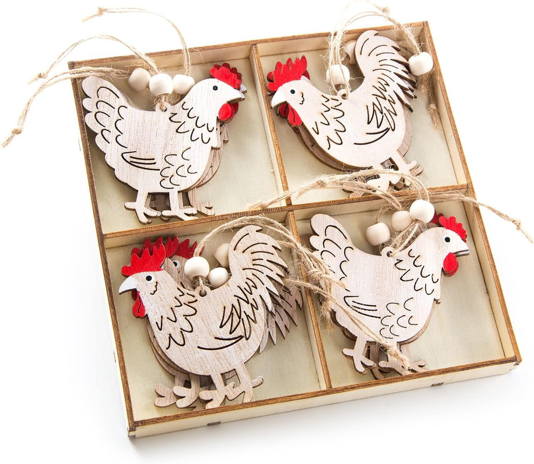 Logbuch-Verlag 12 Hühner Anhänger aus Holz Osteranhänger Holzanhänger Ostern Deko zum Aufhängen mit